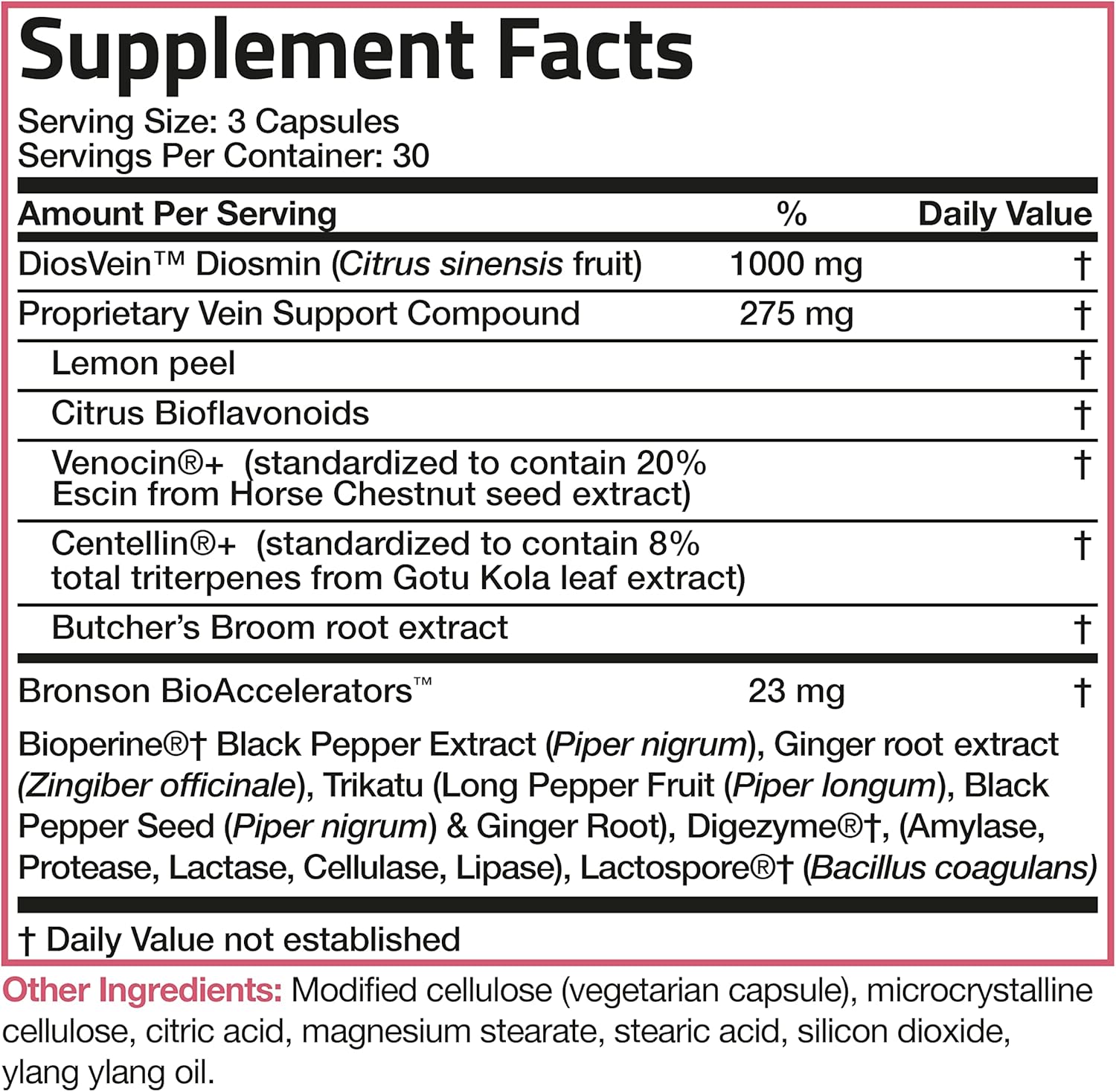Bronson Diosmin 1000mg VeinAid Capsules with DiosVein, Venocin, and Centellin - 90 Vegetarian Capsules
