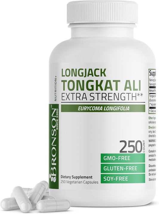 Bronson Extra Strength Longjack Tongkat Ali - 250 Vegetarian Capsules for Boosted Performance