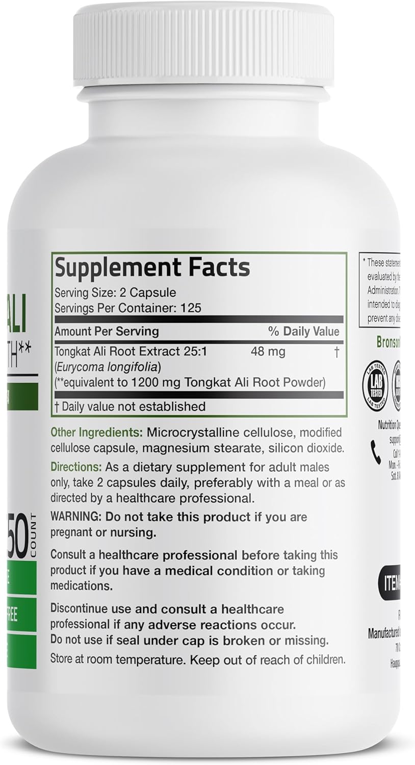 Bronson Extra Strength Longjack Tongkat Ali - 250 Vegetarian Capsules for Boosted Performance