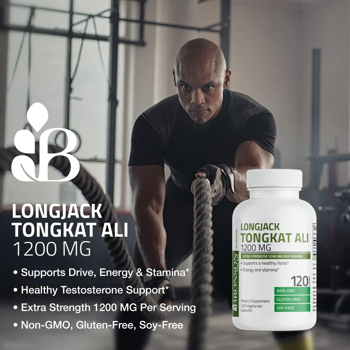 Bronson Extra Strength Longjack Tongkat Ali - 250 Vegetarian Capsules for Boosted Performance