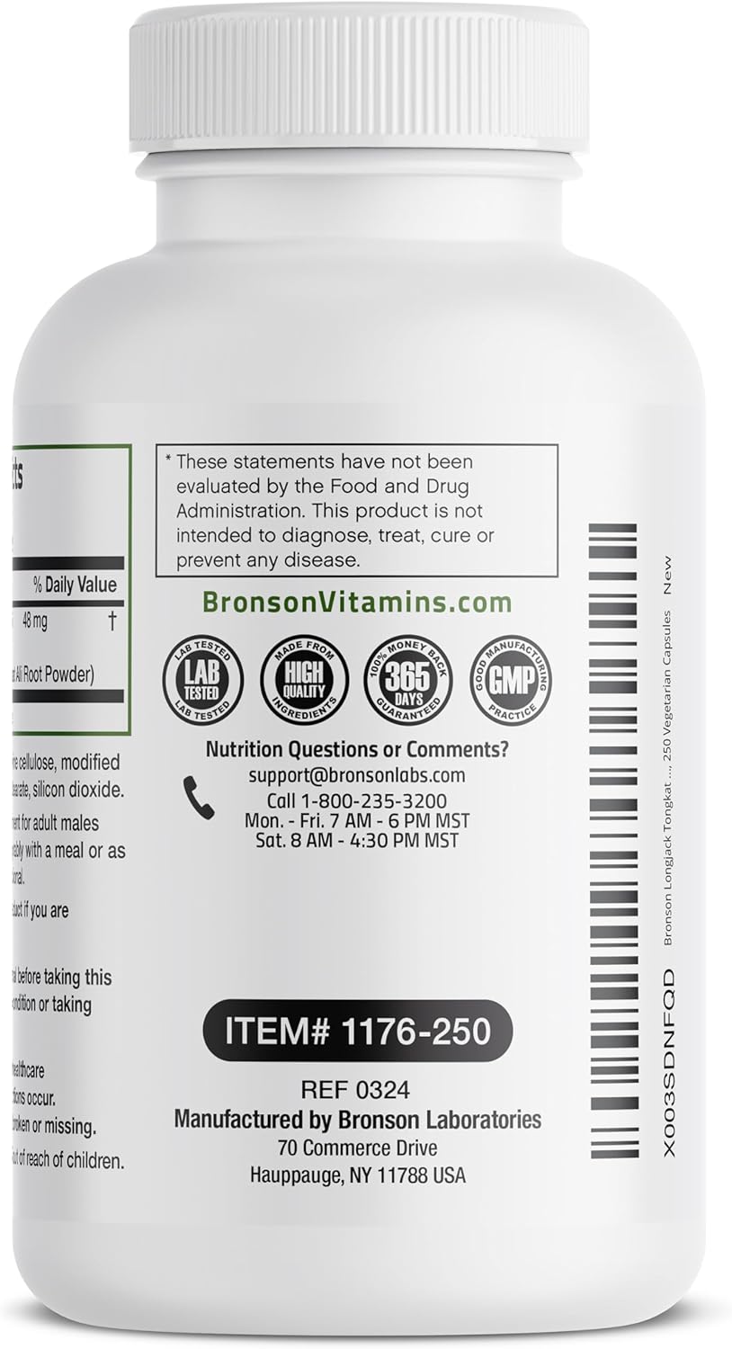 Bronson Extra Strength Longjack Tongkat Ali - 250 Vegetarian Capsules for Boosted Performance