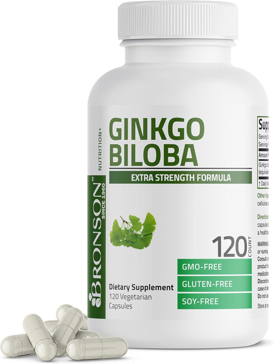 Bronson Ginkgo Biloba Extra Strength Capsules for Brain Function & Memory Support - 120 Vegetarian Capsules