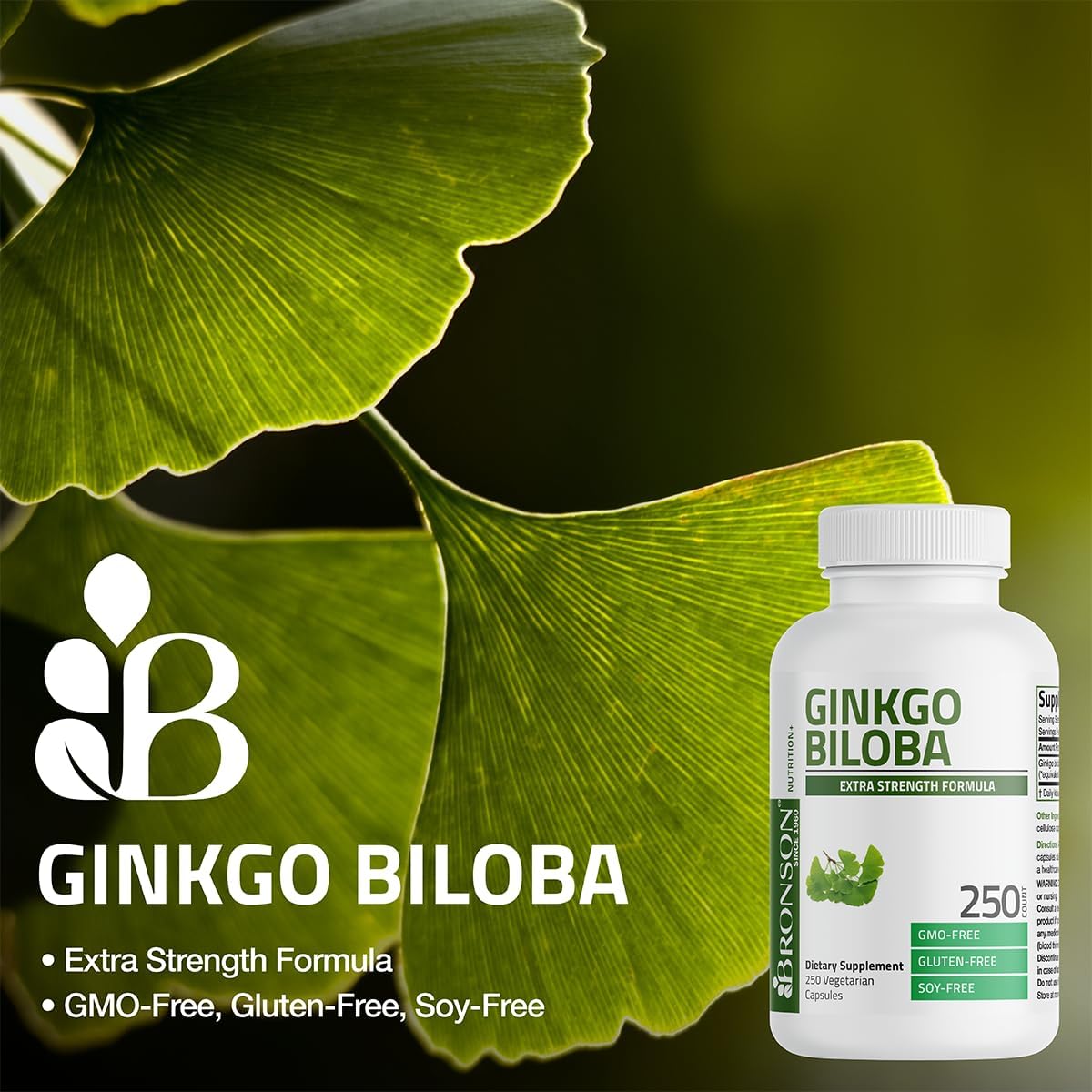 Bronson Ginkgo Biloba Extra Strength Capsules for Brain Function & Memory Support - 120 Vegetarian Capsules