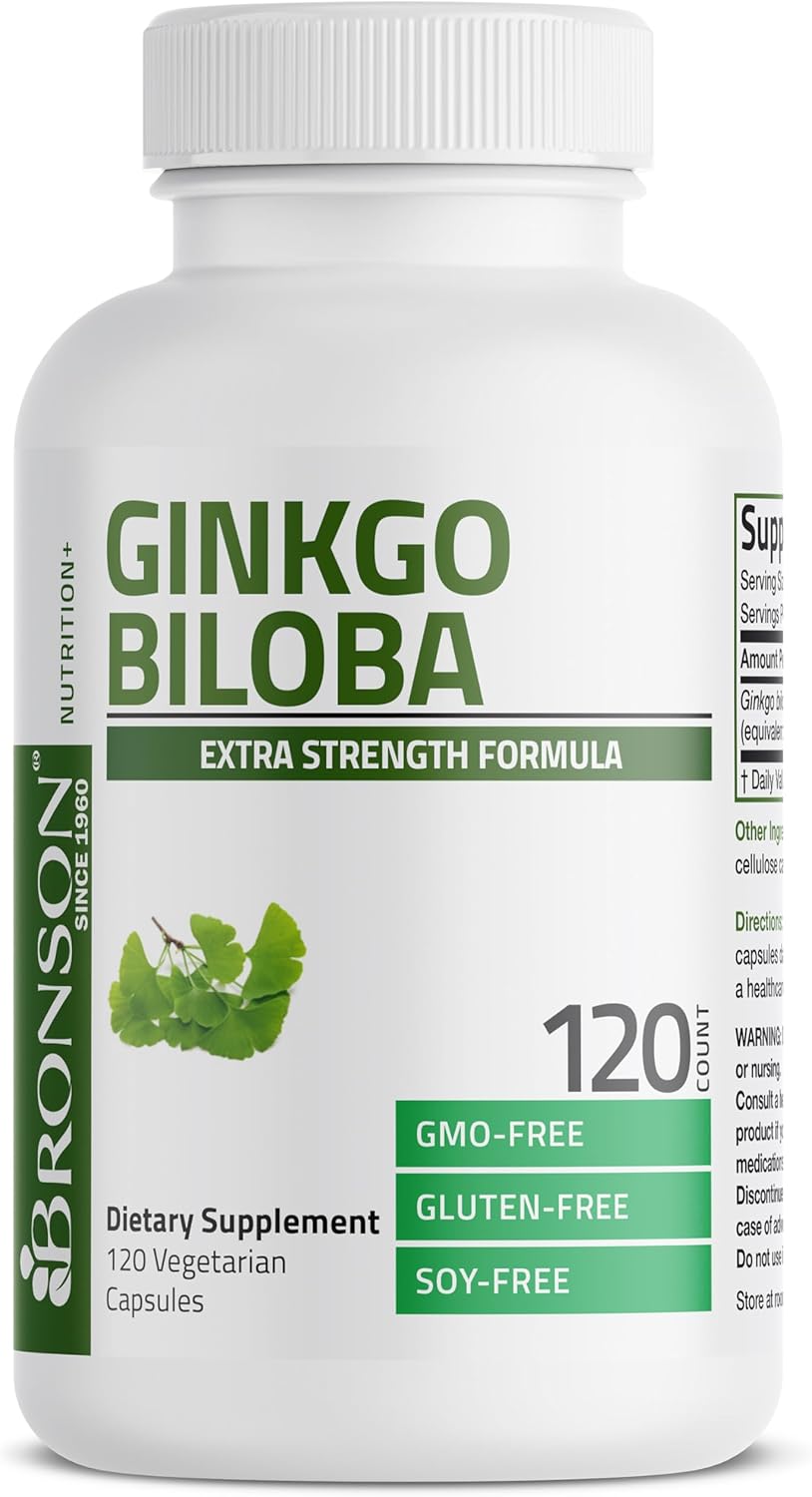 Bronson Ginkgo Biloba Extra Strength Capsules for Brain Function & Memory Support - 120 Vegetarian Capsules