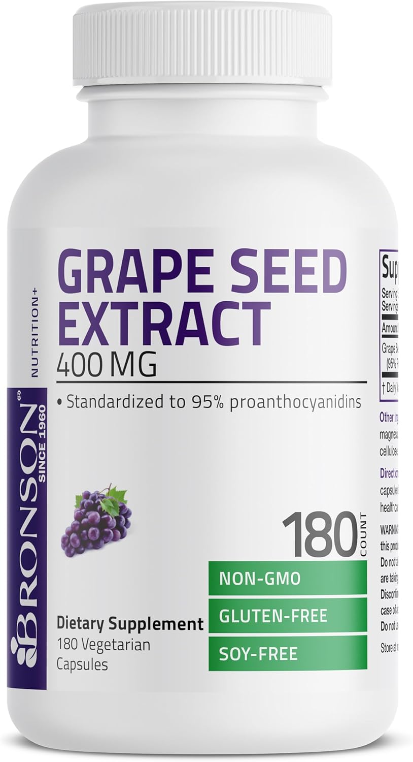 Bronson Grape Seed Extract 400 mg - High Antioxidant & Immune Boost - 95% Proanthocyanidins - Non GMO, 180 Veg Caps