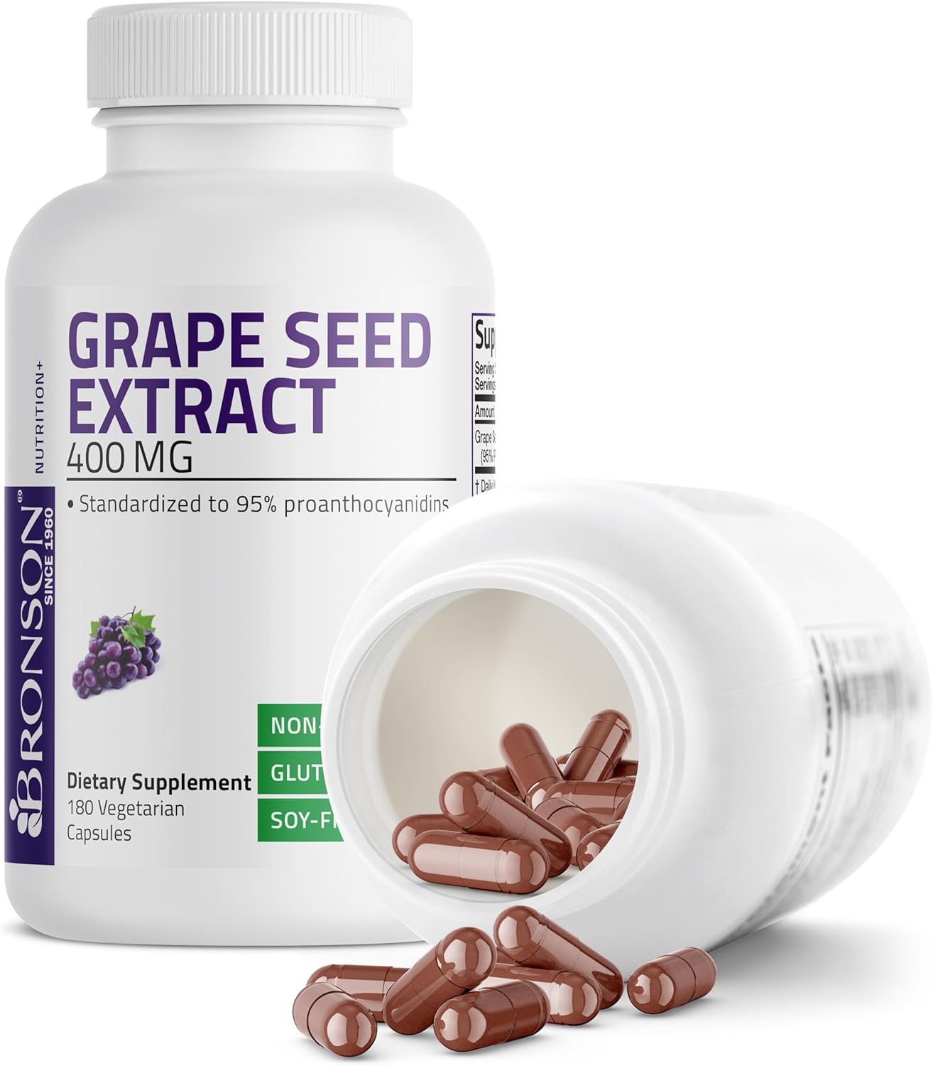 Bronson Grape Seed Extract 400 mg - High Antioxidant & Immune Boost - 95% Proanthocyanidins - Non GMO, 180 Veg Caps