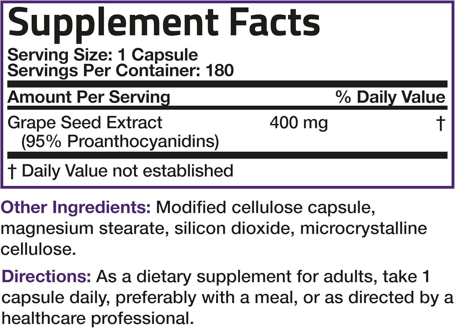 Bronson Grape Seed Extract 400 mg - High Antioxidant & Immune Boost - 95% Proanthocyanidins - Non GMO, 180 Veg Caps
