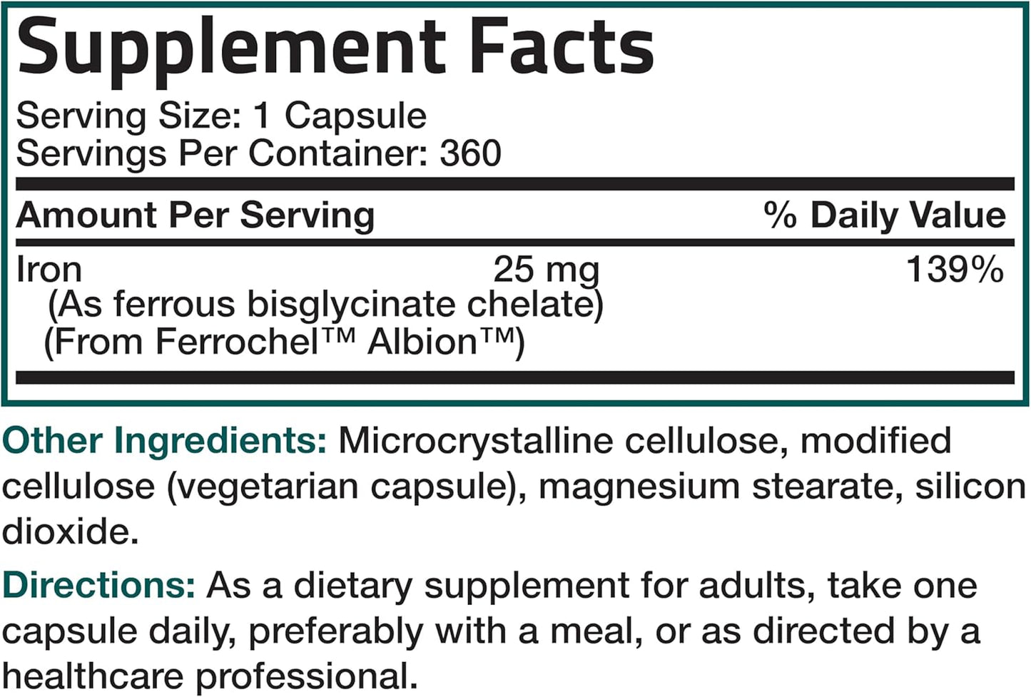 Bronson Iron Bisglycinate 25 mg: Gentle on Stomach, Supports Energy & Red Blood Cell Production - Non-Constipating, Non GMO - 360 Capsules