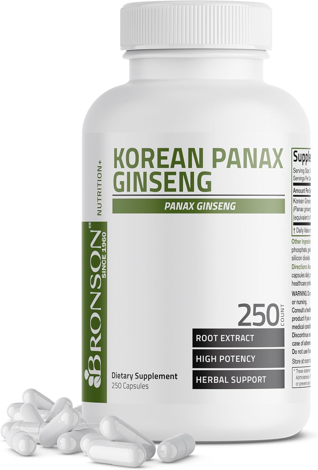 Bronson Korean Panax Ginseng Capsules Boost Energy, Endurance, Vitality, Memory, and Mental Performance - 250 Count