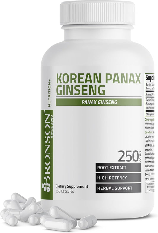 Bronson Korean Panax Ginseng Capsules Boost Energy, Endurance, Vitality, Memory, and Mental Performance - 250 Count