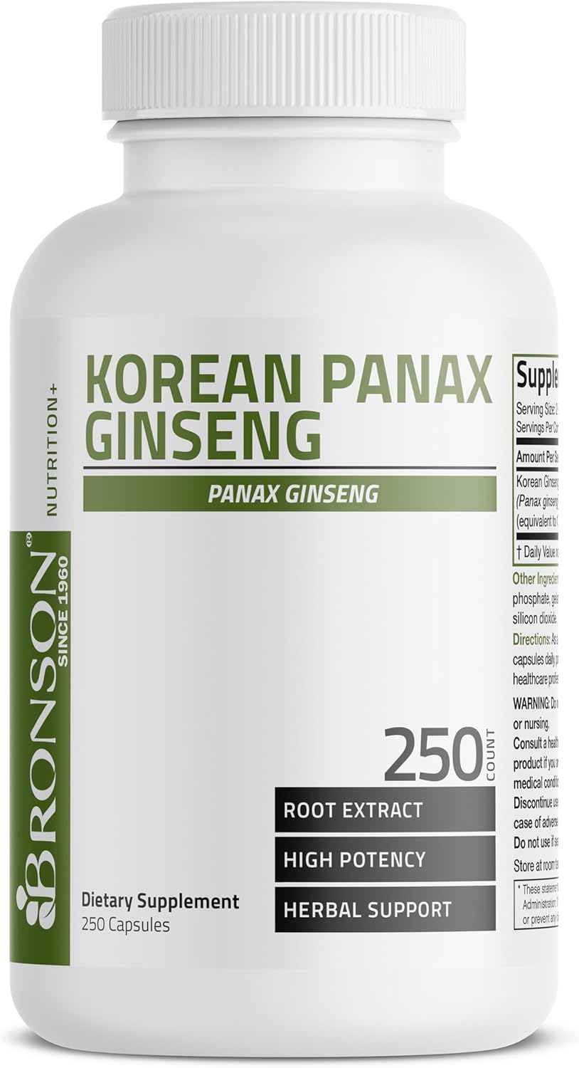 Bronson Korean Panax Ginseng Capsules Boost Energy, Endurance, Vitality, Memory, and Mental Performance - 250 Count