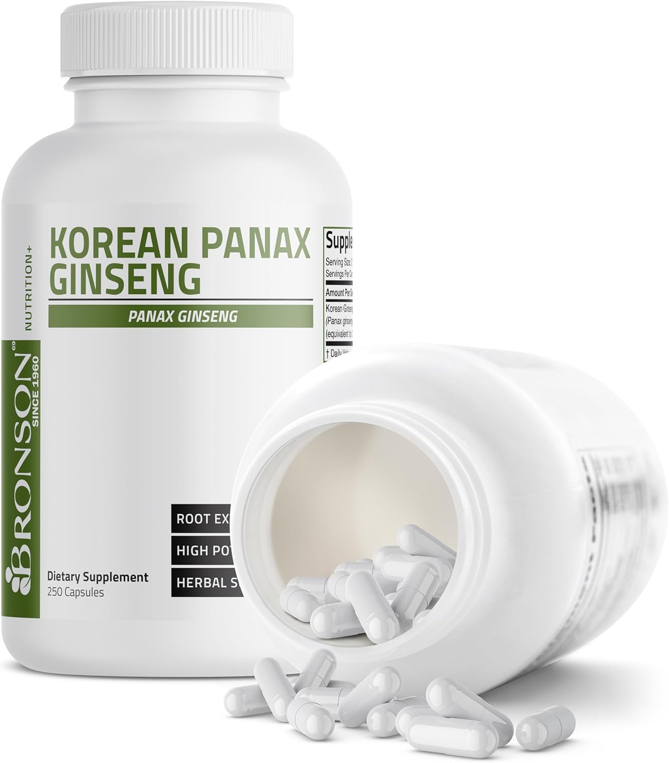 Bronson Korean Panax Ginseng Capsules Boost Energy, Endurance, Vitality, Memory, and Mental Performance - 250 Count