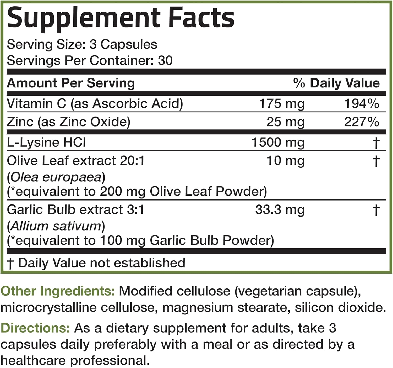 Bronson L-Lysine Defense Complex - Immune Support Supplement with Olive Leaf, Garlic, Vitamin C, Zinc - Non-GMO, 90 Capsules