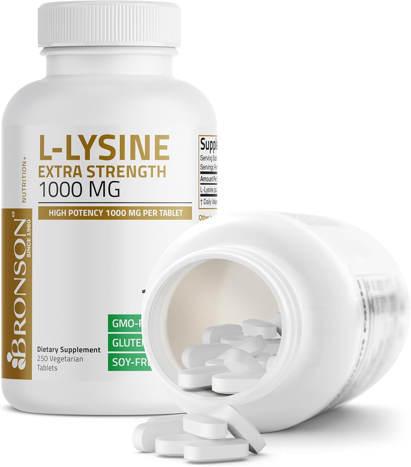 Bronson L-Lysine Extra Strength 1000 MG - Immune & Collagen Support, Non-GMO, 250 Vegetarian Tablets
