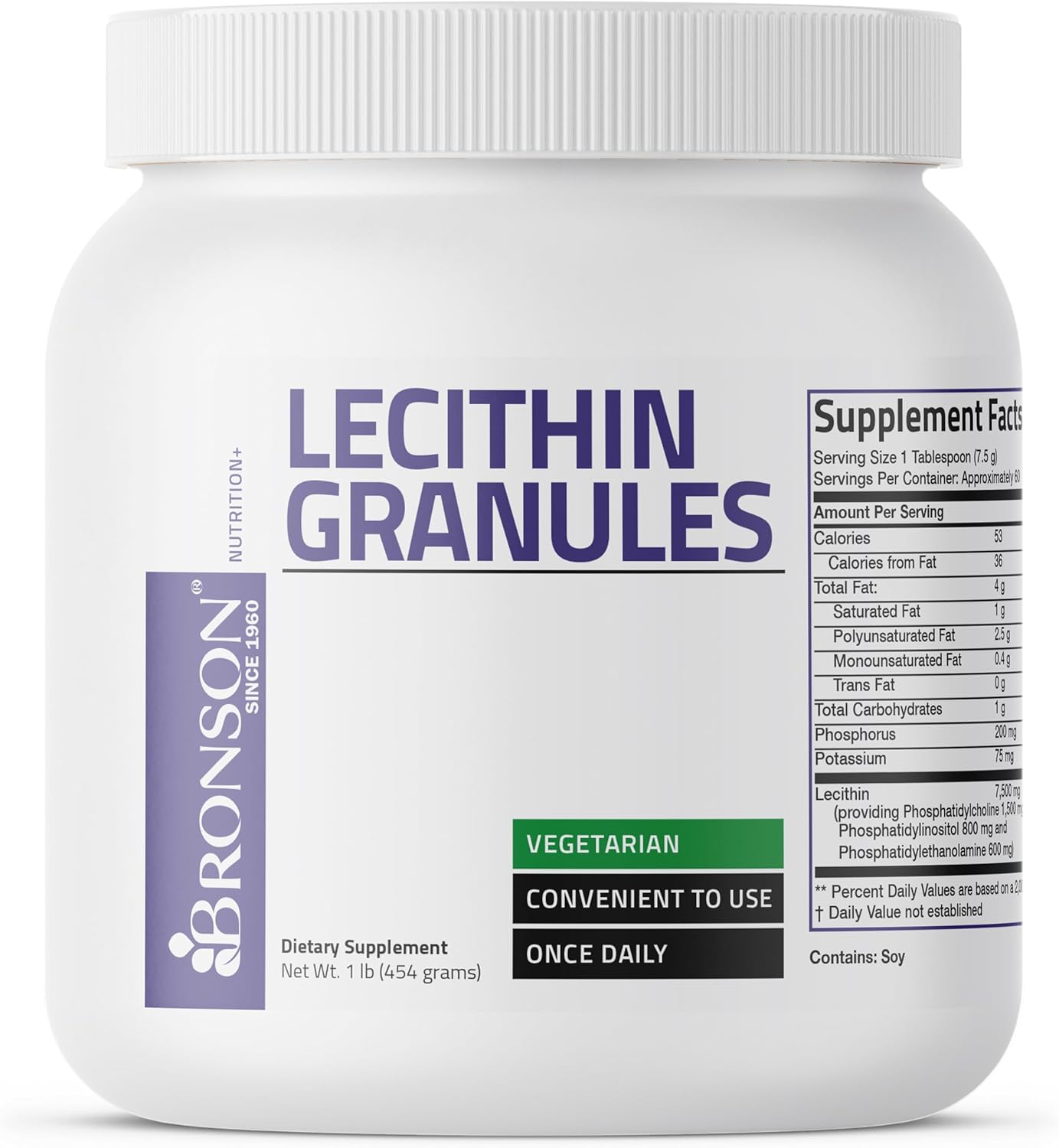 Bronson Lecithin Granules Powder 7500 MG - 1 lb (454g) - Non-GMO & Soy-Free