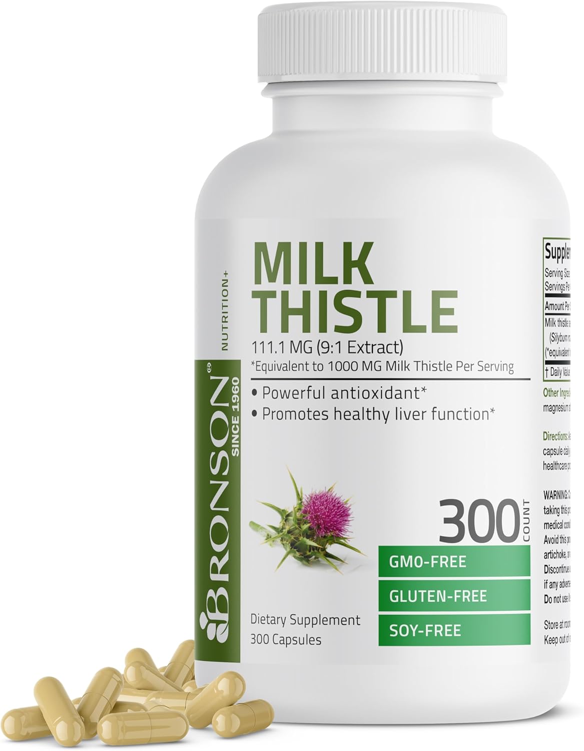 Bronson Milk Thistle Capsules - 1000 MG Silybum Marianum Antioxidant for Liver Health - Non-GMO, 300 Count