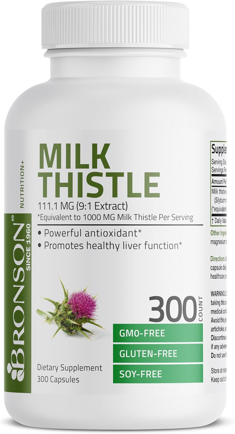 Bronson Milk Thistle Capsules - 1000 MG Silybum Marianum Antioxidant for Liver Health - Non-GMO, 300 Count