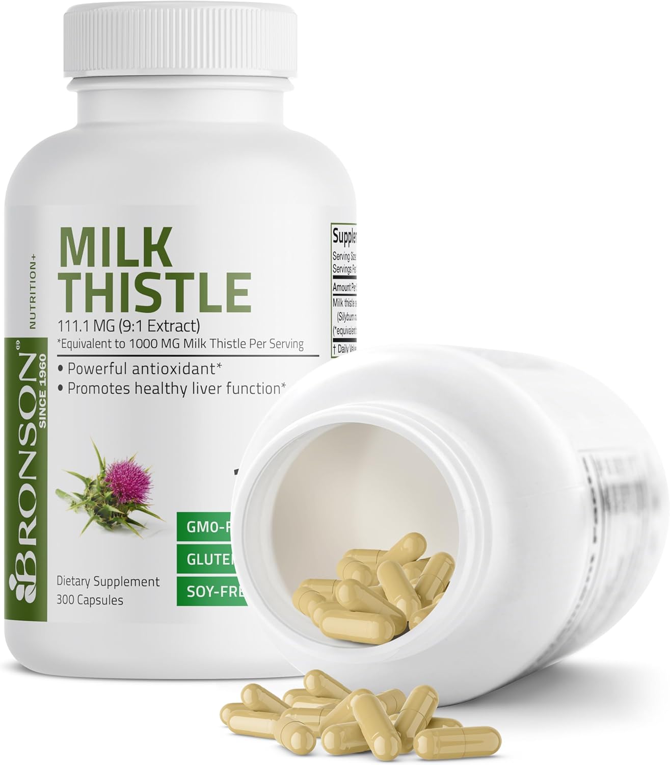 Bronson Milk Thistle Capsules - 1000 MG Silybum Marianum Antioxidant for Liver Health - Non-GMO, 300 Count