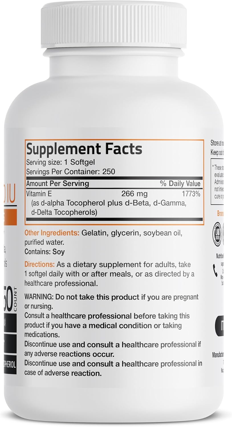Bronson Natural Vitamin E Complex 400 I.U. Softgels - Antioxidant Supplement with d-Alpha Tocopherol and Other Tocopherols