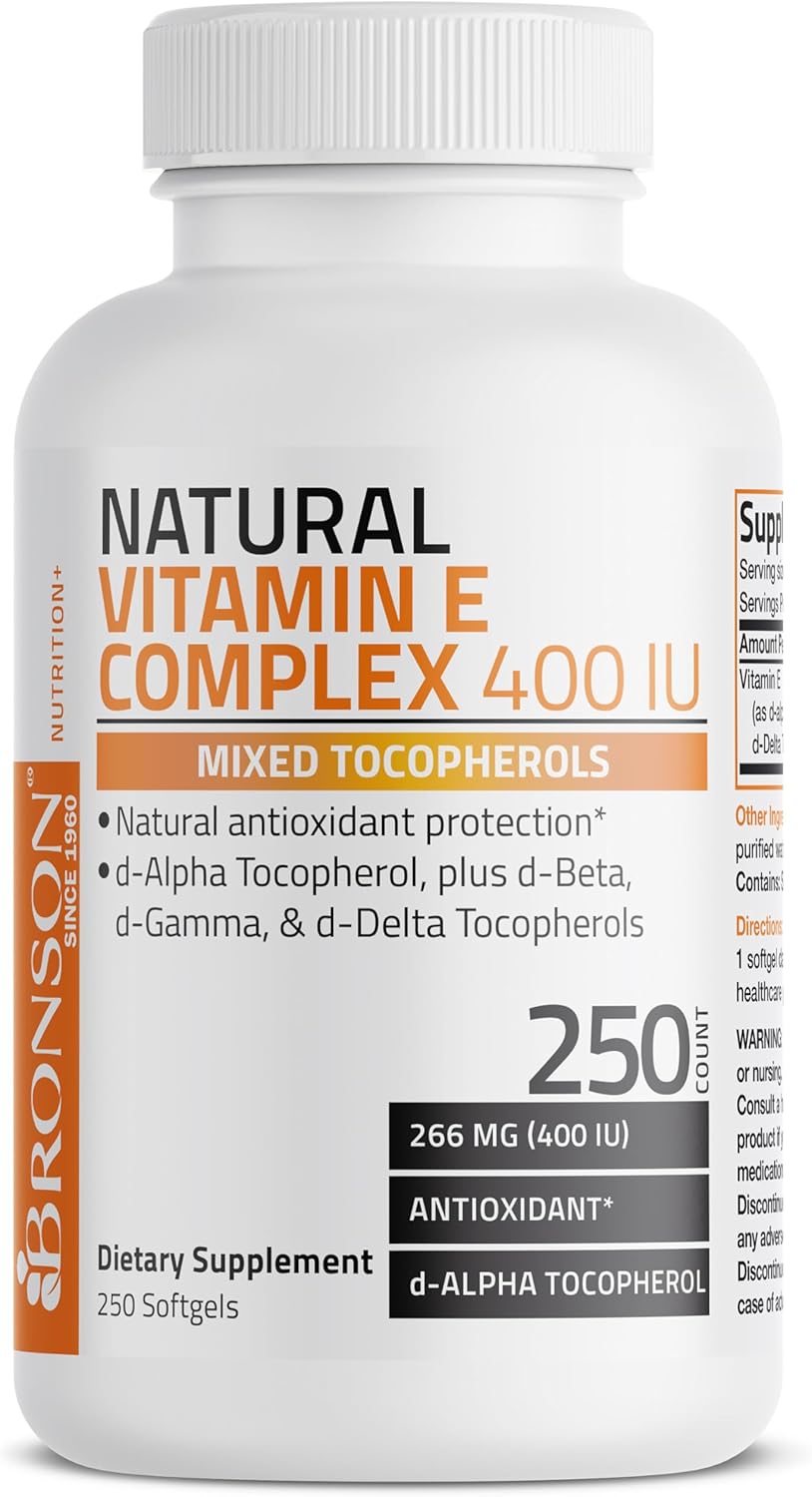 Bronson Natural Vitamin E Complex 400 I.U. Softgels - Antioxidant Supplement with d-Alpha Tocopherol and Other Tocopherols