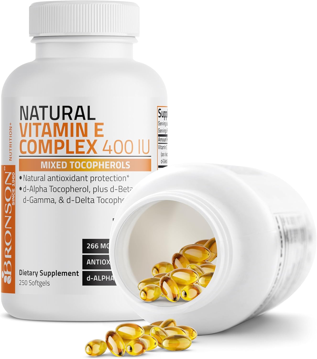 Bronson Natural Vitamin E Complex 400 I.U. Softgels - Antioxidant Supplement with d-Alpha Tocopherol and Other Tocopherols