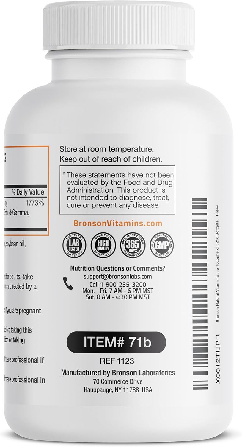 Bronson Natural Vitamin E Complex 400 I.U. Softgels - Antioxidant Supplement with d-Alpha Tocopherol and Other Tocopherols