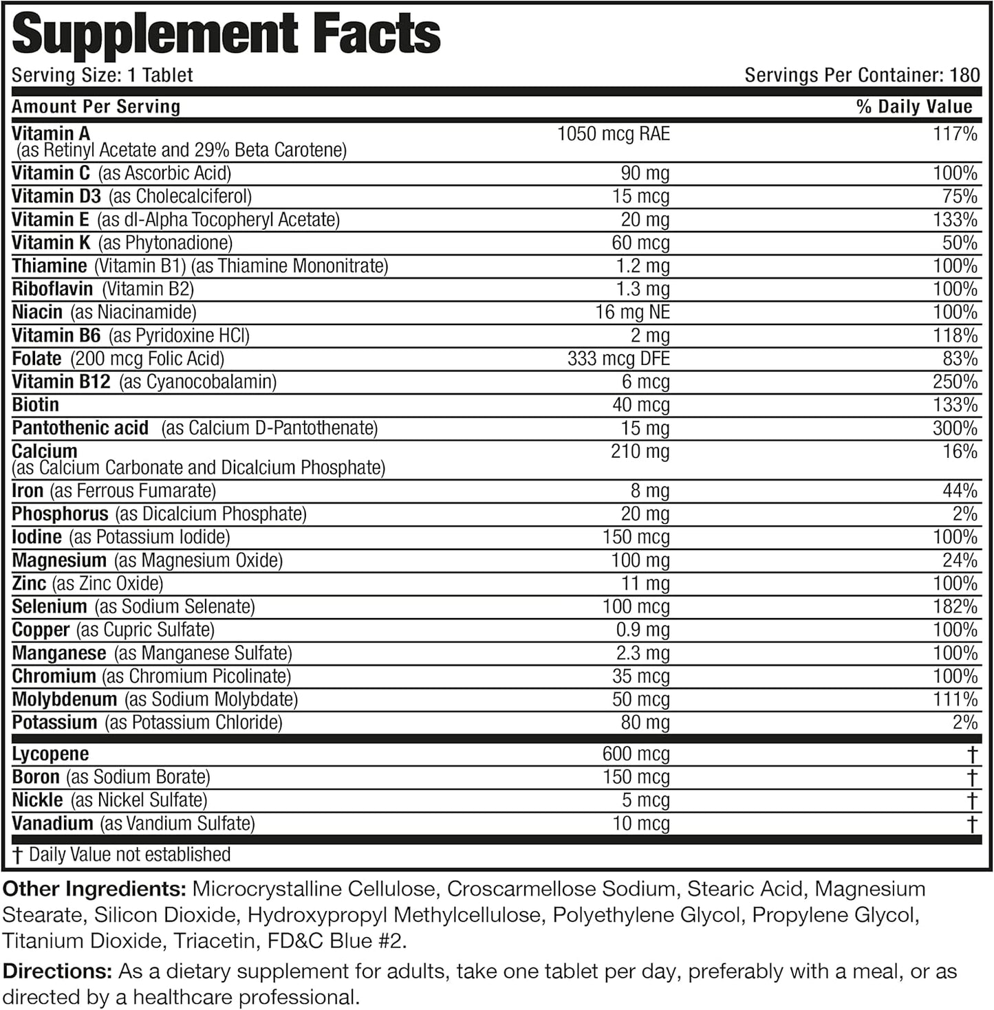 Bronson ONE Daily Men’s Complete Multivitamin Multimineral for Active Men - 180 Tablets