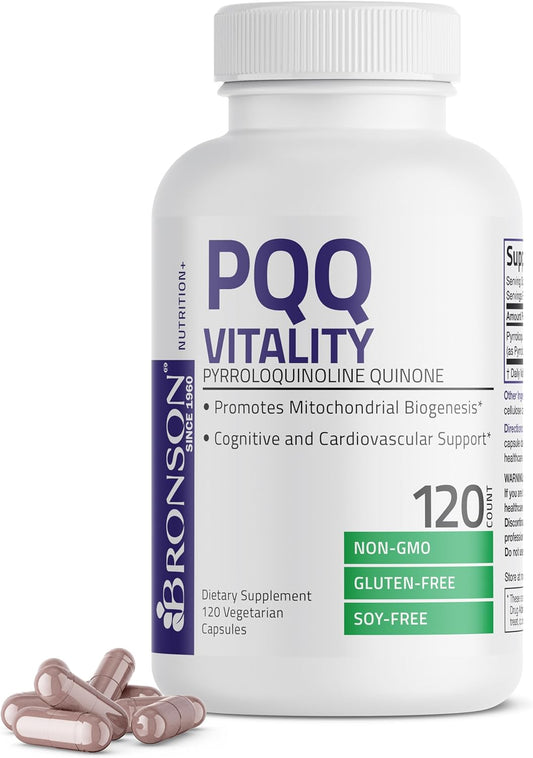 Bronson PQQ Vitality Supplement 20mg - Promotes Mitochondrial Biogenesis - Non-GMO, 120 Vegetarian Capsules