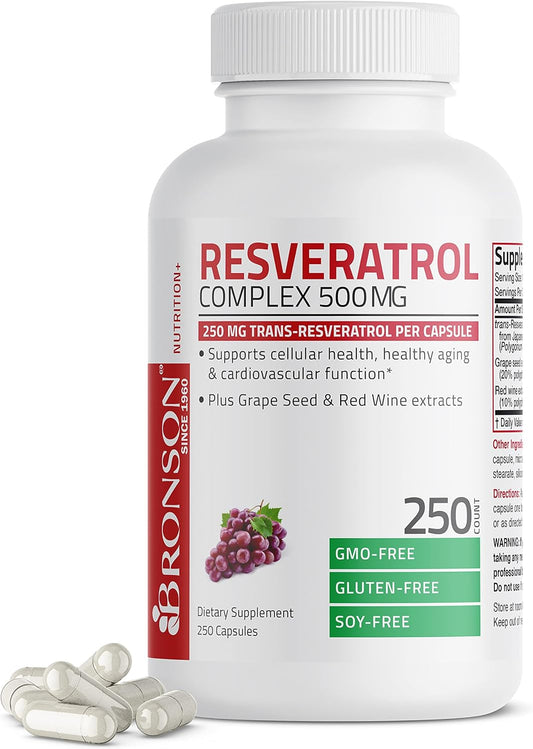 Bronson Resveratrol 500 Complex with Grape Seed & Red Wine Extract - 250 Capsules