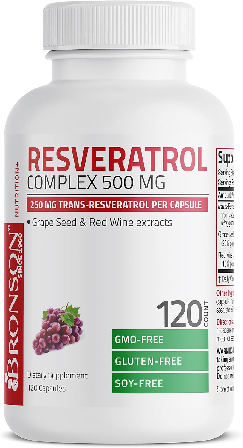 Bronson Resveratrol 500 Complex with Grape Seed & Red Wine Extract - 120 Capsules