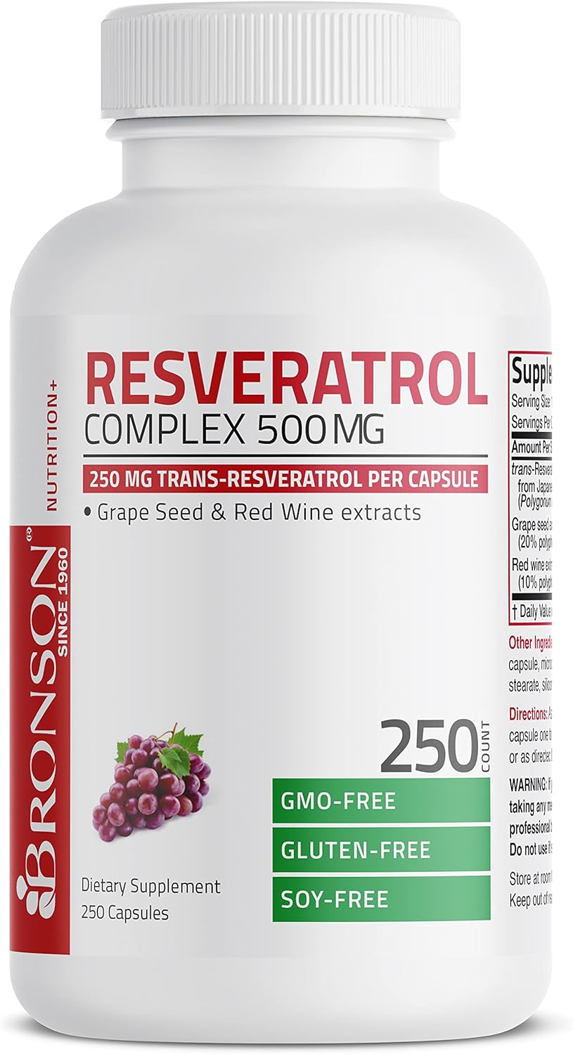 Bronson Resveratrol 500 Complex with Grape Seed & Red Wine Extract - 250 Capsules