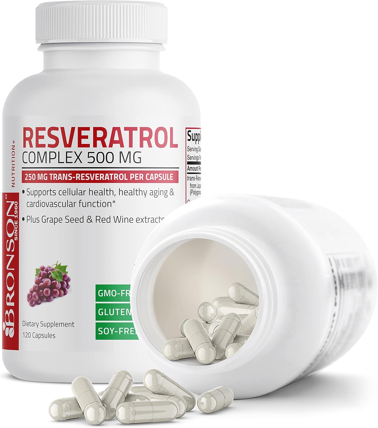 Bronson Resveratrol 500 Complex with Grape Seed & Red Wine Extract - 120 Capsules