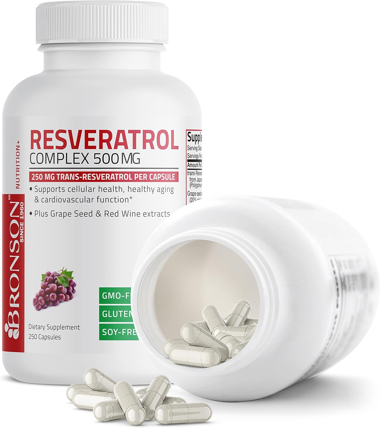 Bronson Resveratrol 500 Complex with Grape Seed & Red Wine Extract - 250 Capsules