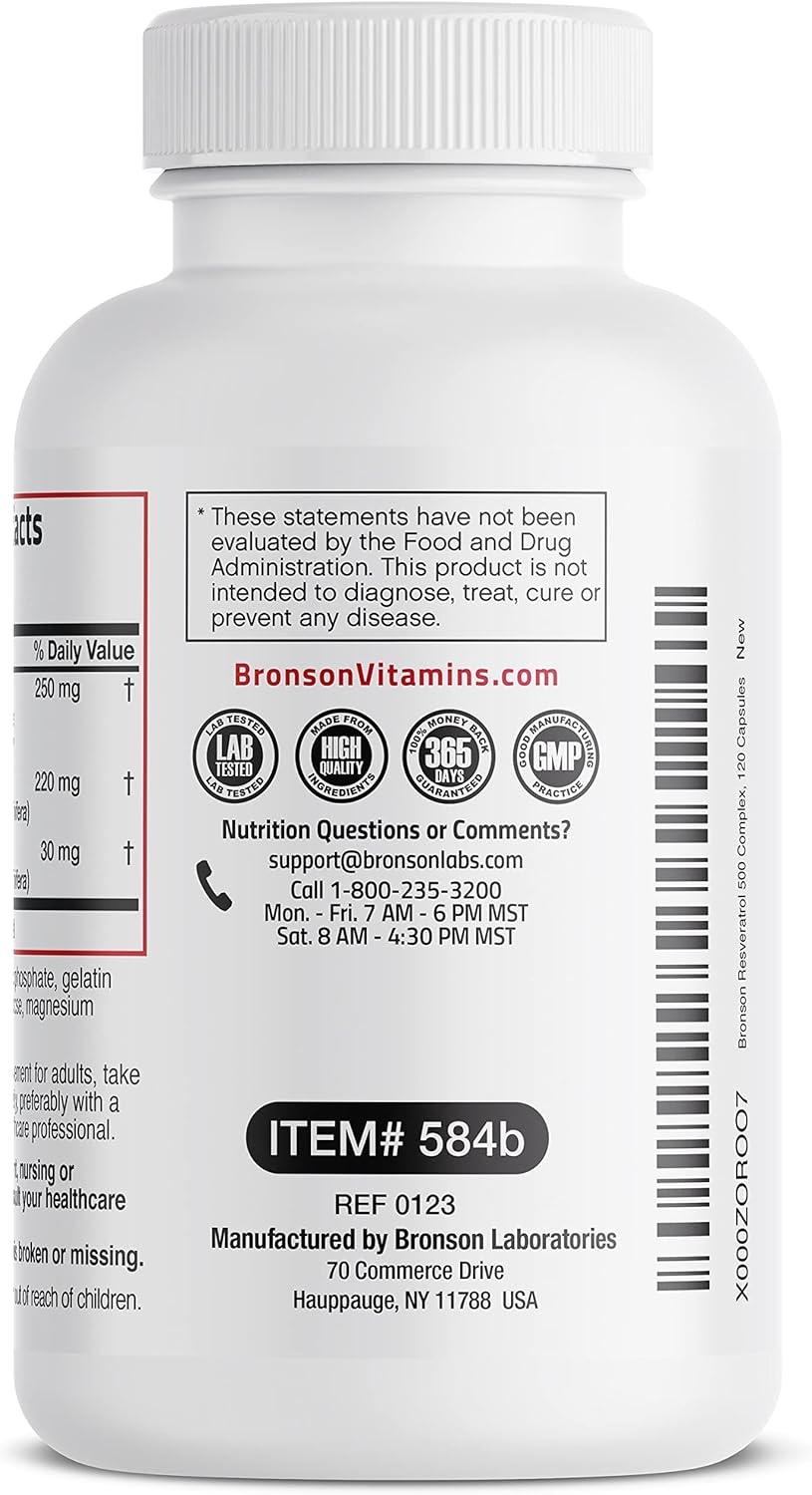 Bronson Resveratrol 500 Complex with Grape Seed & Red Wine Extract - 120 Capsules