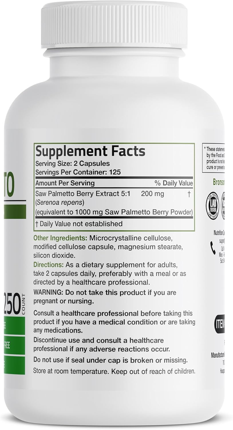 Bronson Saw Palmetto Extra Strength: Prostate & Urinary Health Support - Non GMO, 250 Veg Capsules