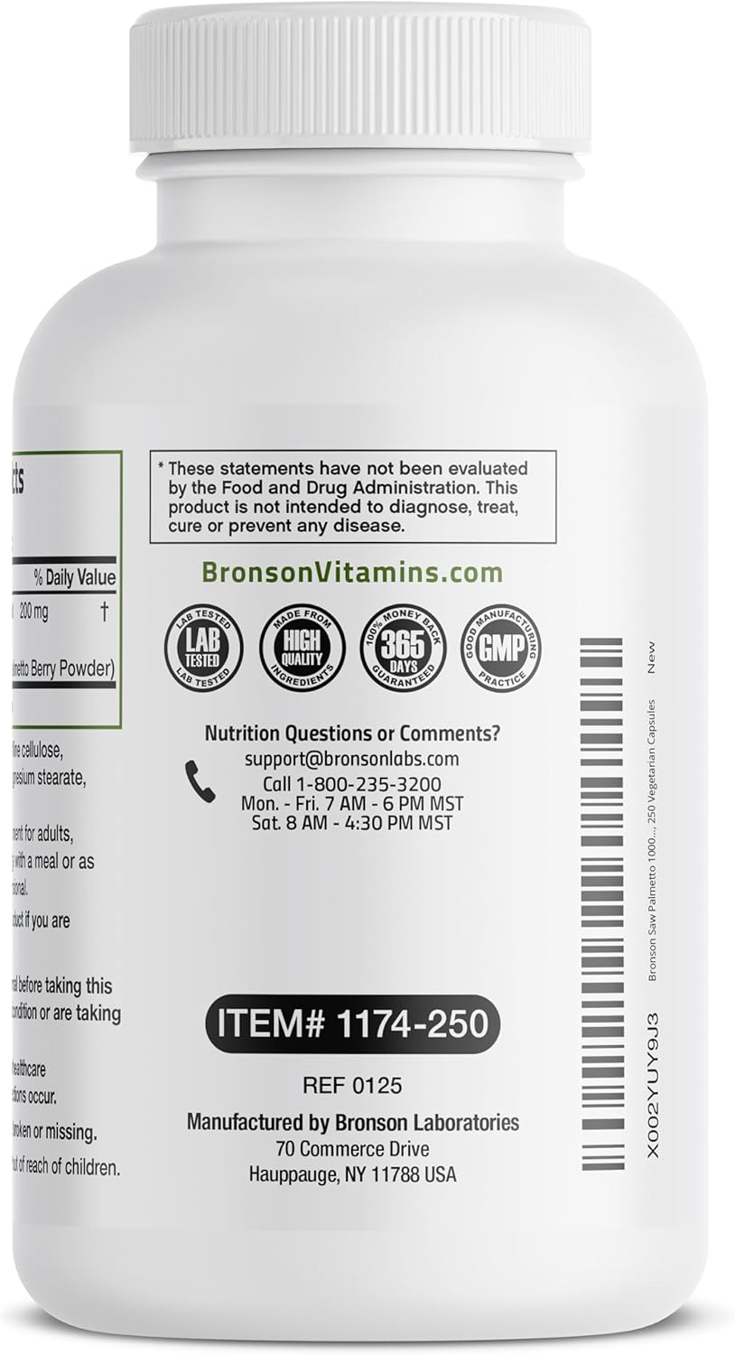 Bronson Saw Palmetto Extra Strength: Prostate & Urinary Health Support - Non GMO, 250 Veg Capsules