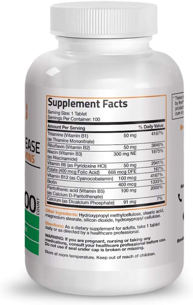 Bronson Super B Vitamin B Complex with Vitamin A 10,000 IU Sustained Slow Release - Premium Non-GMO Formula