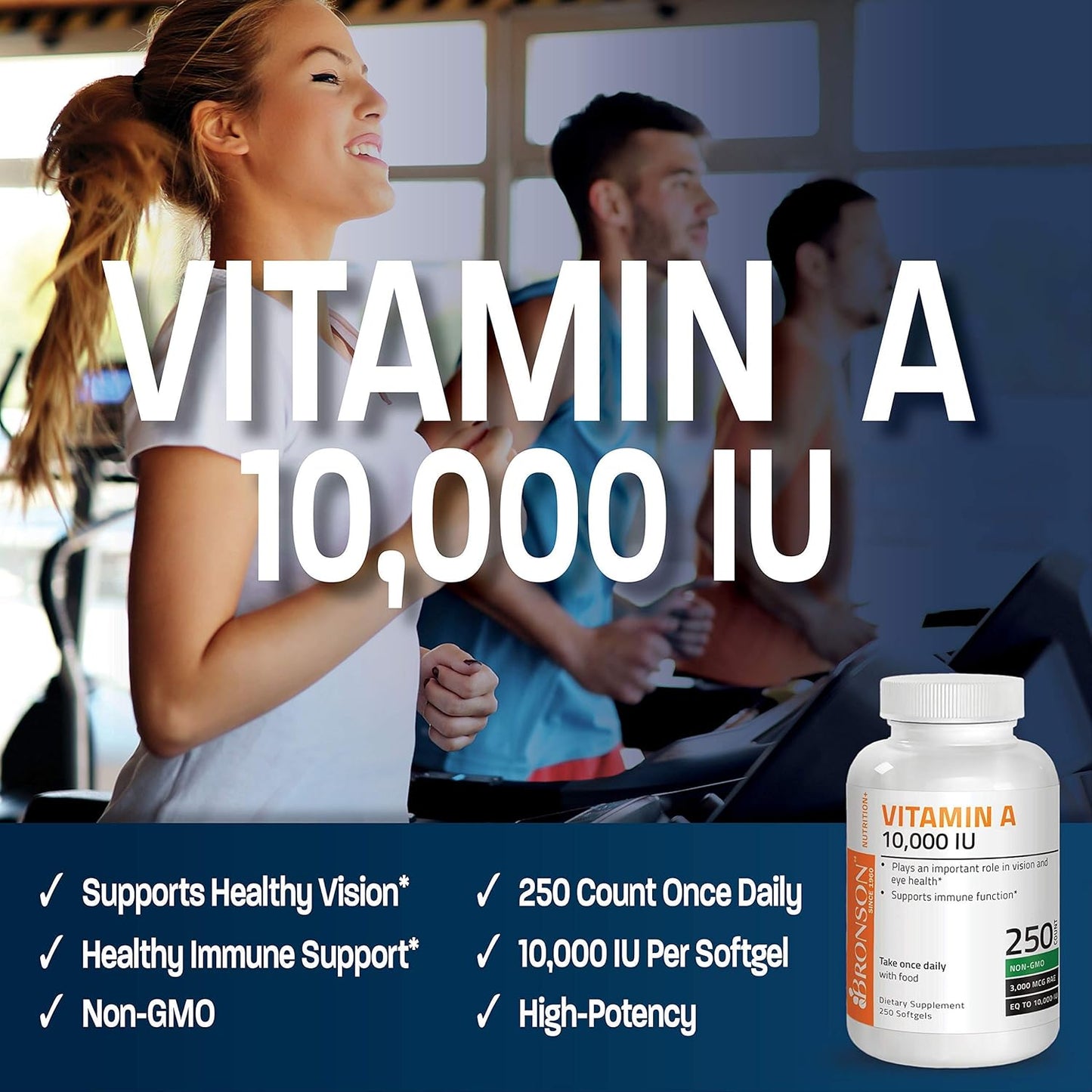 Bronson Super B Vitamin B Complex with Vitamin A 10,000 IU Sustained Slow Release - Premium Non-GMO Formula