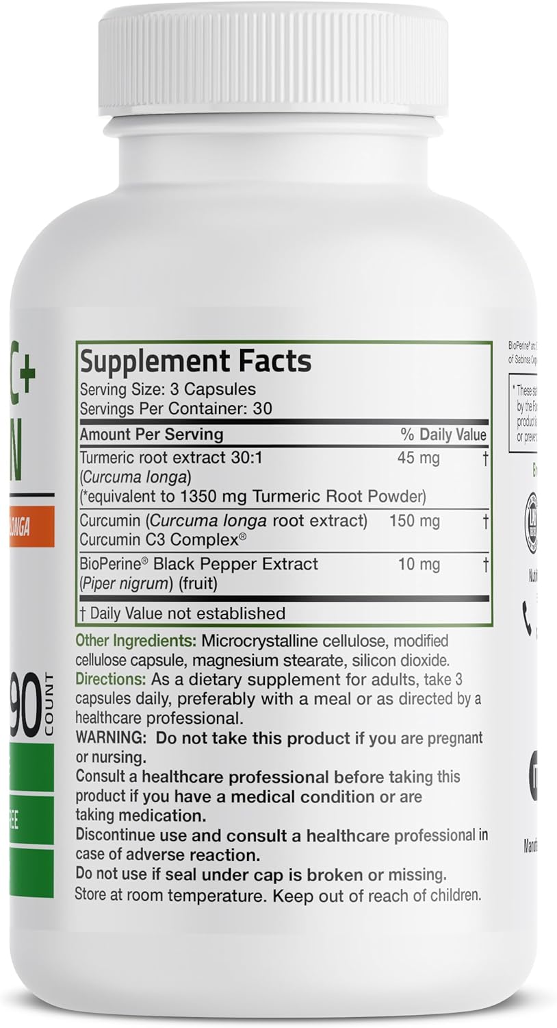Bronson Turmeric Curcumin 1500 MG Antioxidant Support with BioPerine - 90 Vegetarian Capsules for Joint & Digestion