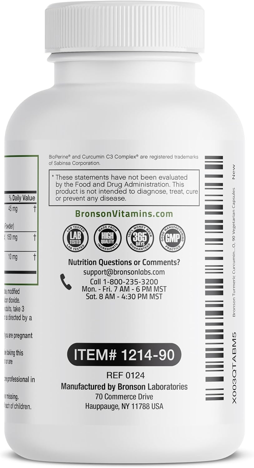 Bronson Turmeric Curcumin 1500 MG Antioxidant Support with BioPerine - 90 Vegetarian Capsules for Joint & Digestion