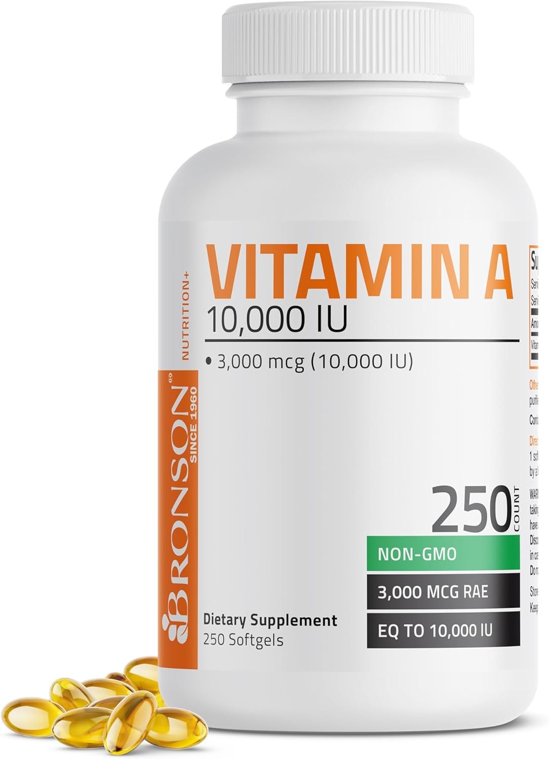 Bronson Vitamin A 10,000 IU Softgels for Healthy Vision, Immune System, Growth & Reproduction - 250 Count
