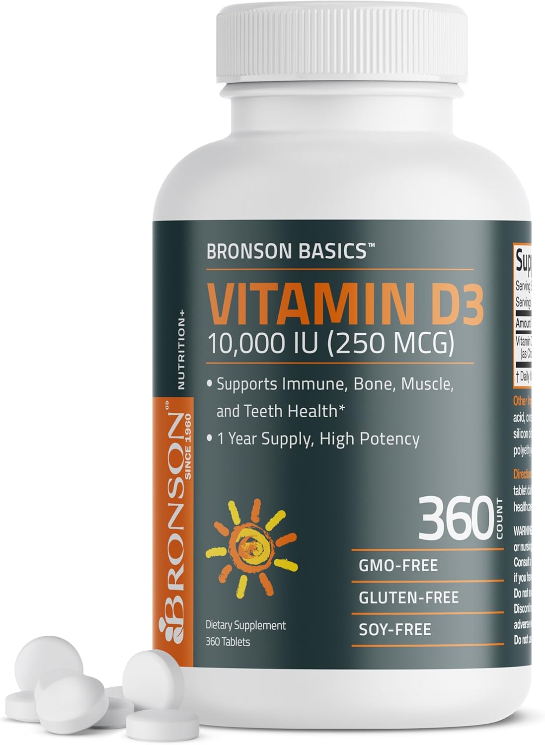 Bronson Vitamin D3 10,000iu (250mcg) 1 Year Supply Tablets for Muscle and Immune Health