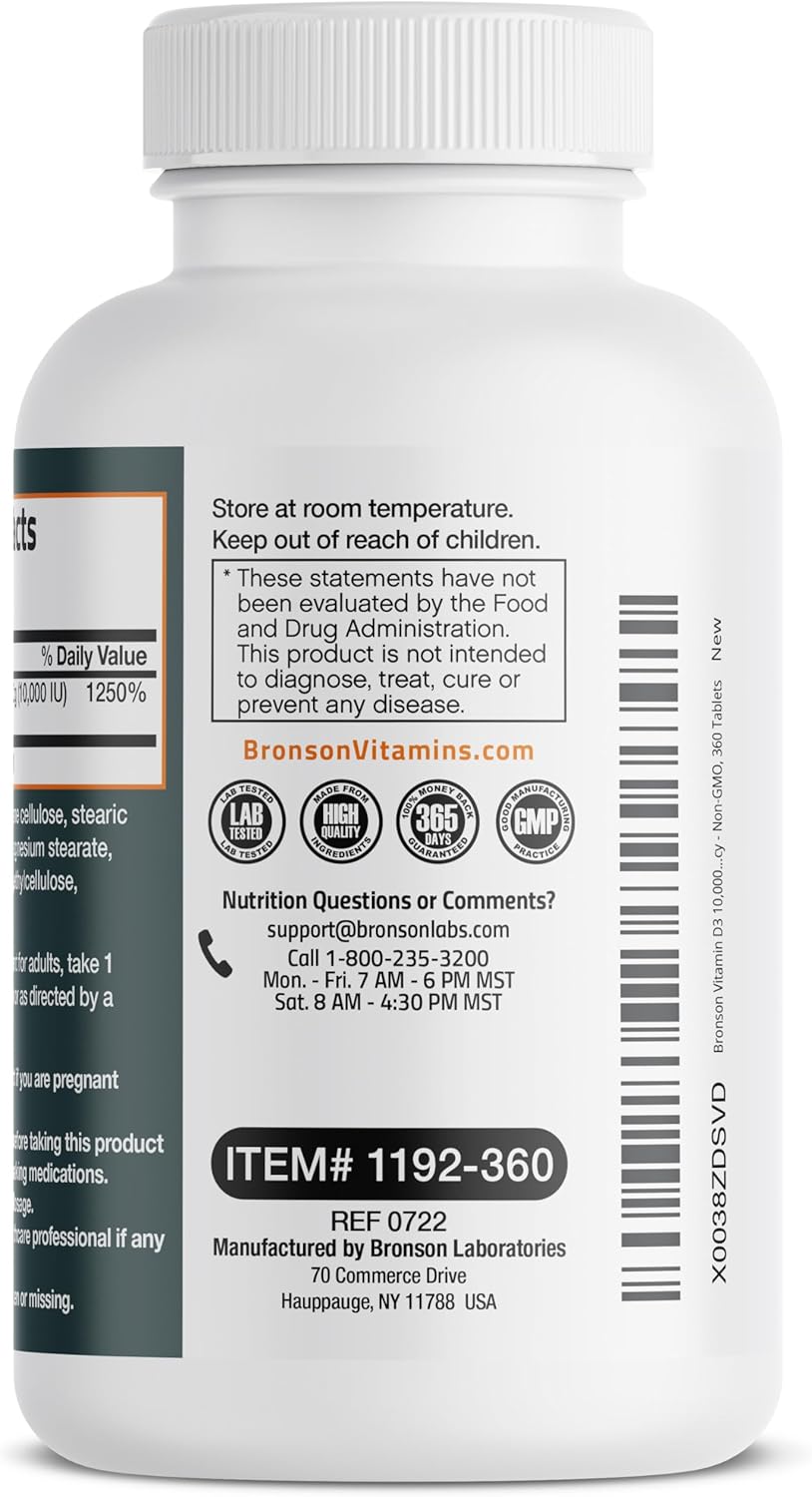 Bronson Vitamin D3 10,000iu (250mcg) 1 Year Supply Tablets for Muscle and Immune Health