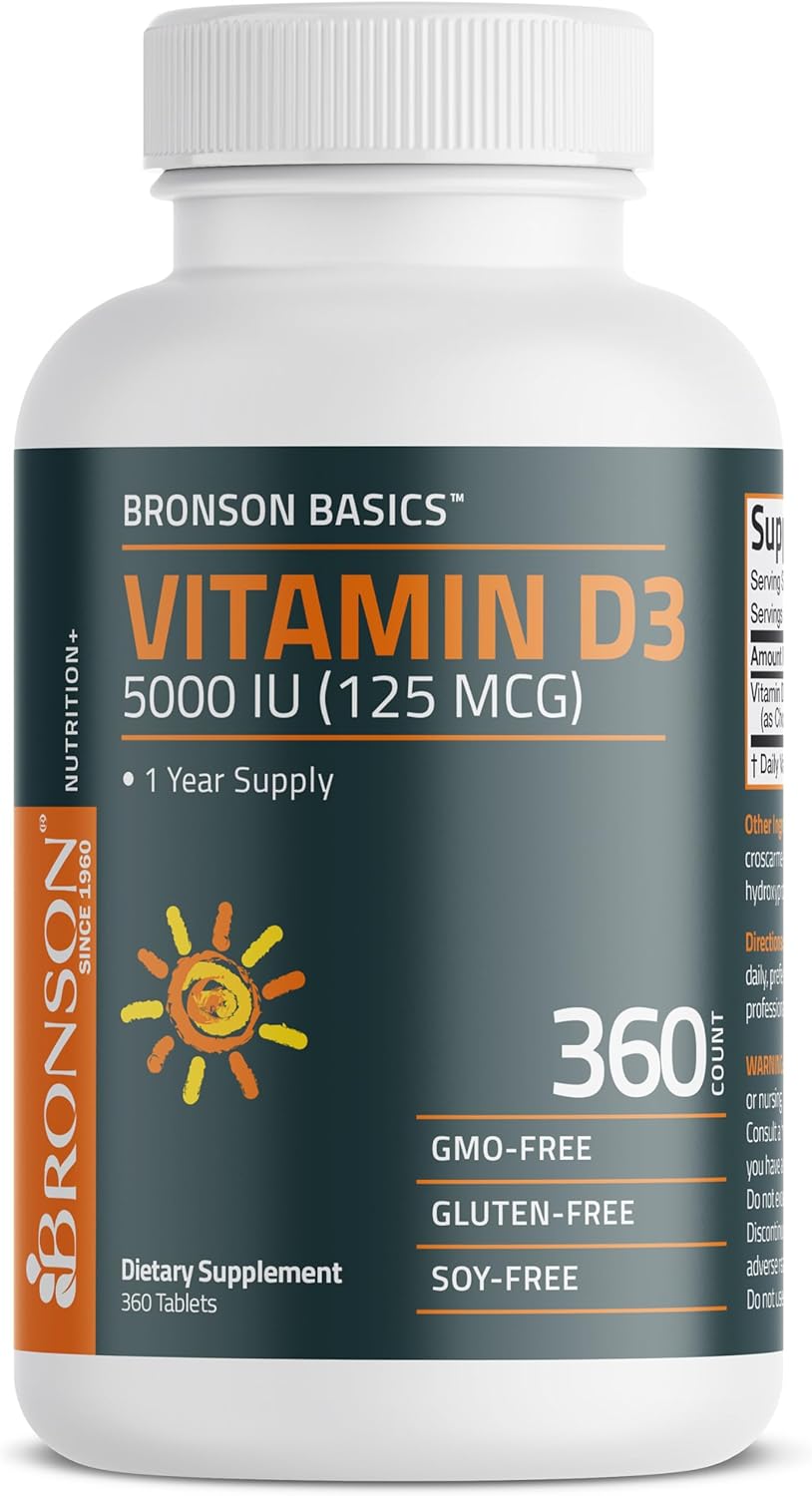 Bronson Vitamin D3 5000iu (125mcg) 1 Year Supply - Muscle & Immune Support, Non-GMO, 360 Tablets