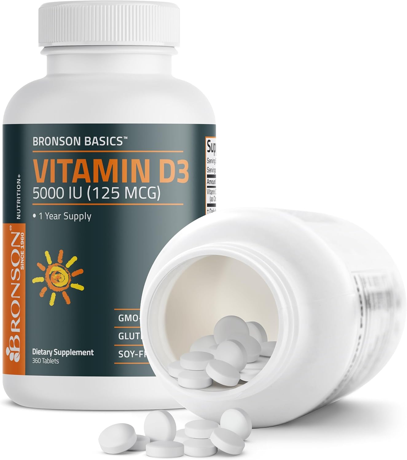 Bronson Vitamin D3 5000iu (125mcg) 1 Year Supply - Muscle & Immune Support, Non-GMO, 360 Tablets