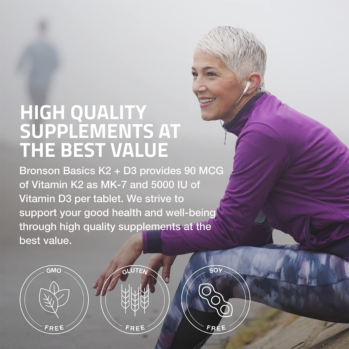 Bronson Vitamin K2 D3 (MK7) Supplement - Non-GMO Vitamin D3 5000IU & K2 MK-7, Easy to Swallow Complex - 120 Tablets