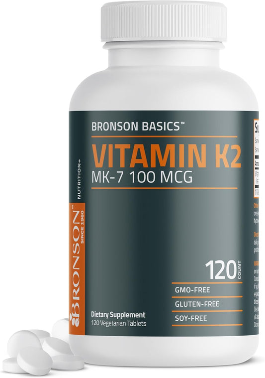 Bronson Vitamin K2 MK-7 100 MCG Tablets for Bone Support, Non-GMO Formula - 120 Count
