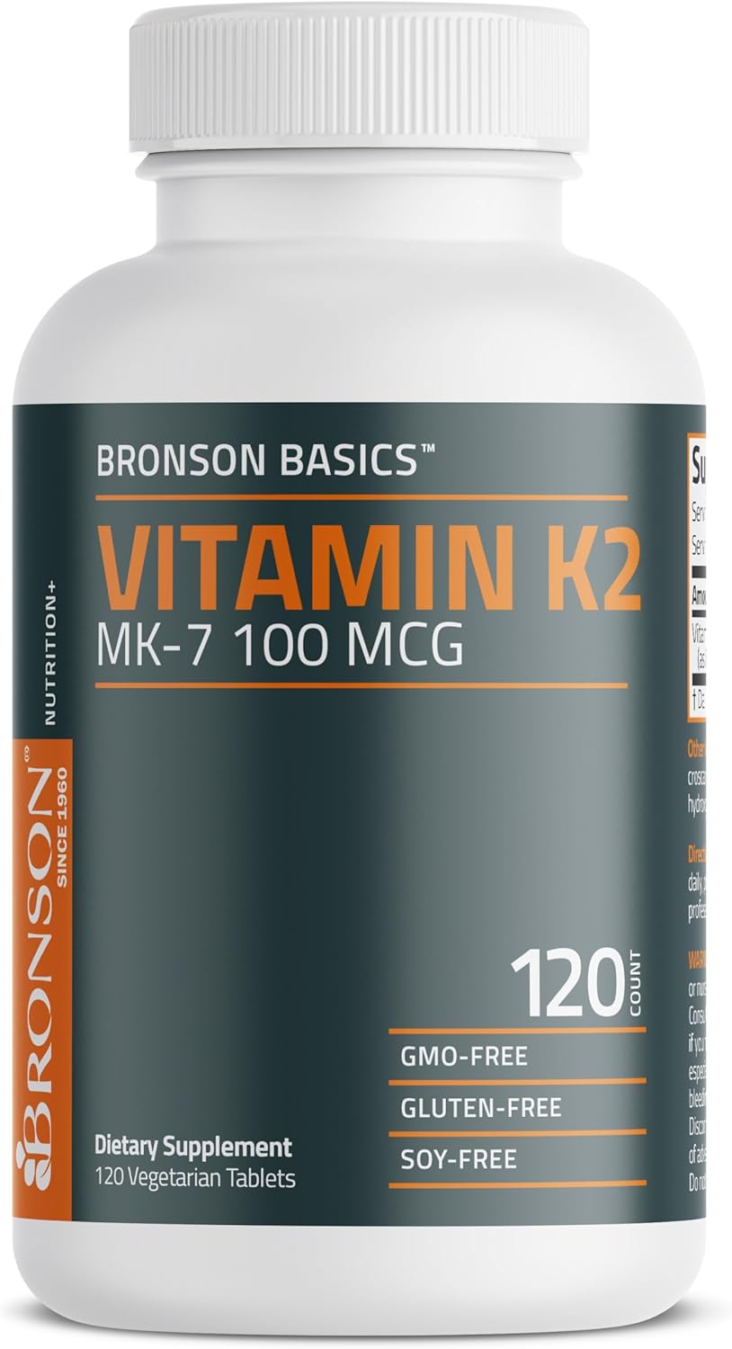 Bronson Vitamin K2 MK-7 100 MCG Tablets for Bone Support, Non-GMO Formula - 120 Count