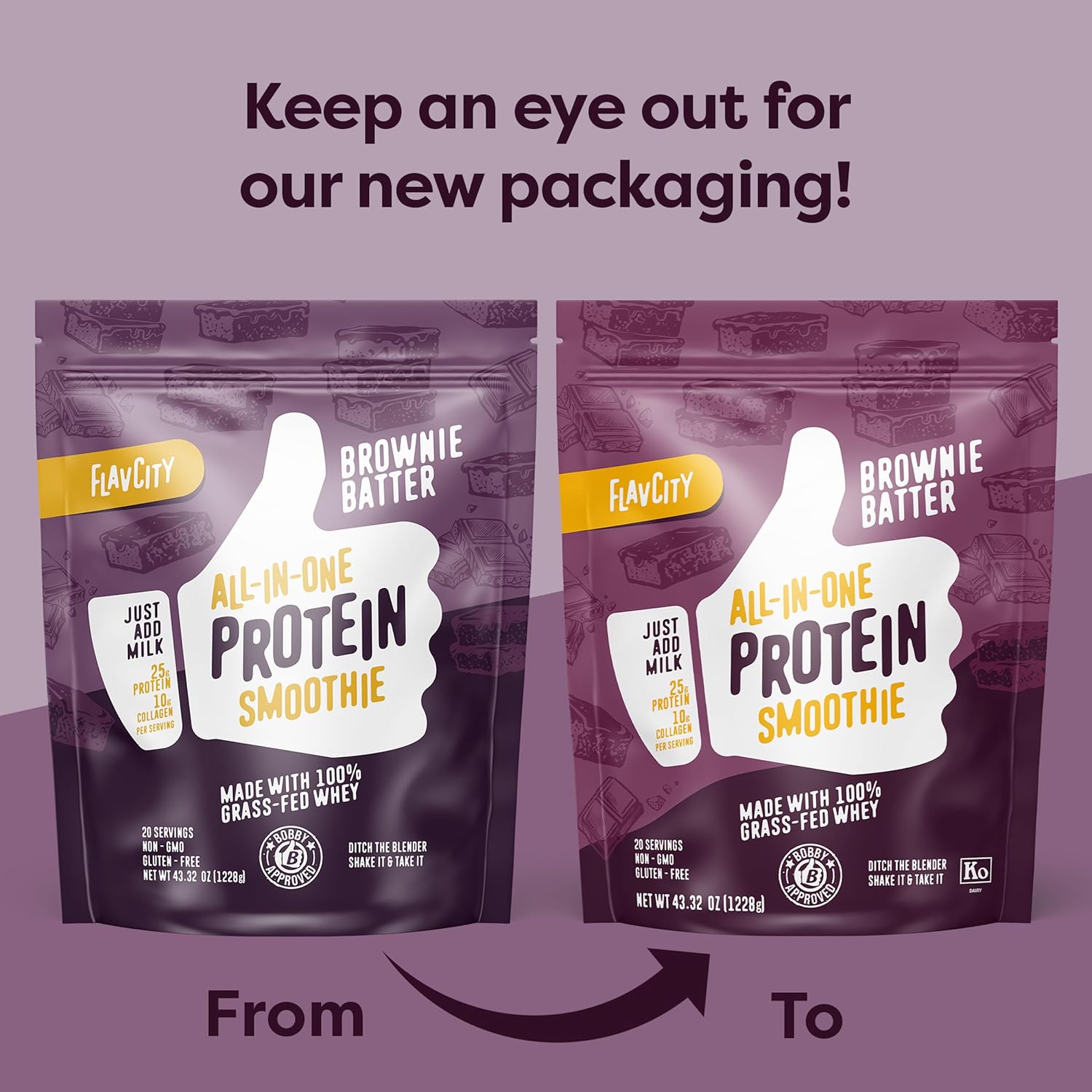 Brownie Batter FlavCity All-in-One Protein Powder Smoothie - Grass-Fed Whey Protein with 25g Protein & 10g Collagen - Gluten-Free Workout Drink - 20 Servings