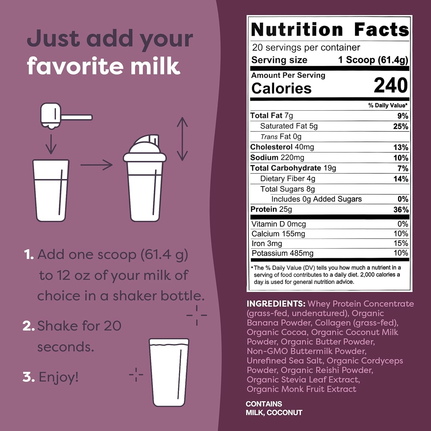 Brownie Batter FlavCity All-in-One Protein Powder Smoothie - Grass-Fed Whey Protein with 25g Protein & 10g Collagen - Gluten-Free Workout Drink - 20 Servings